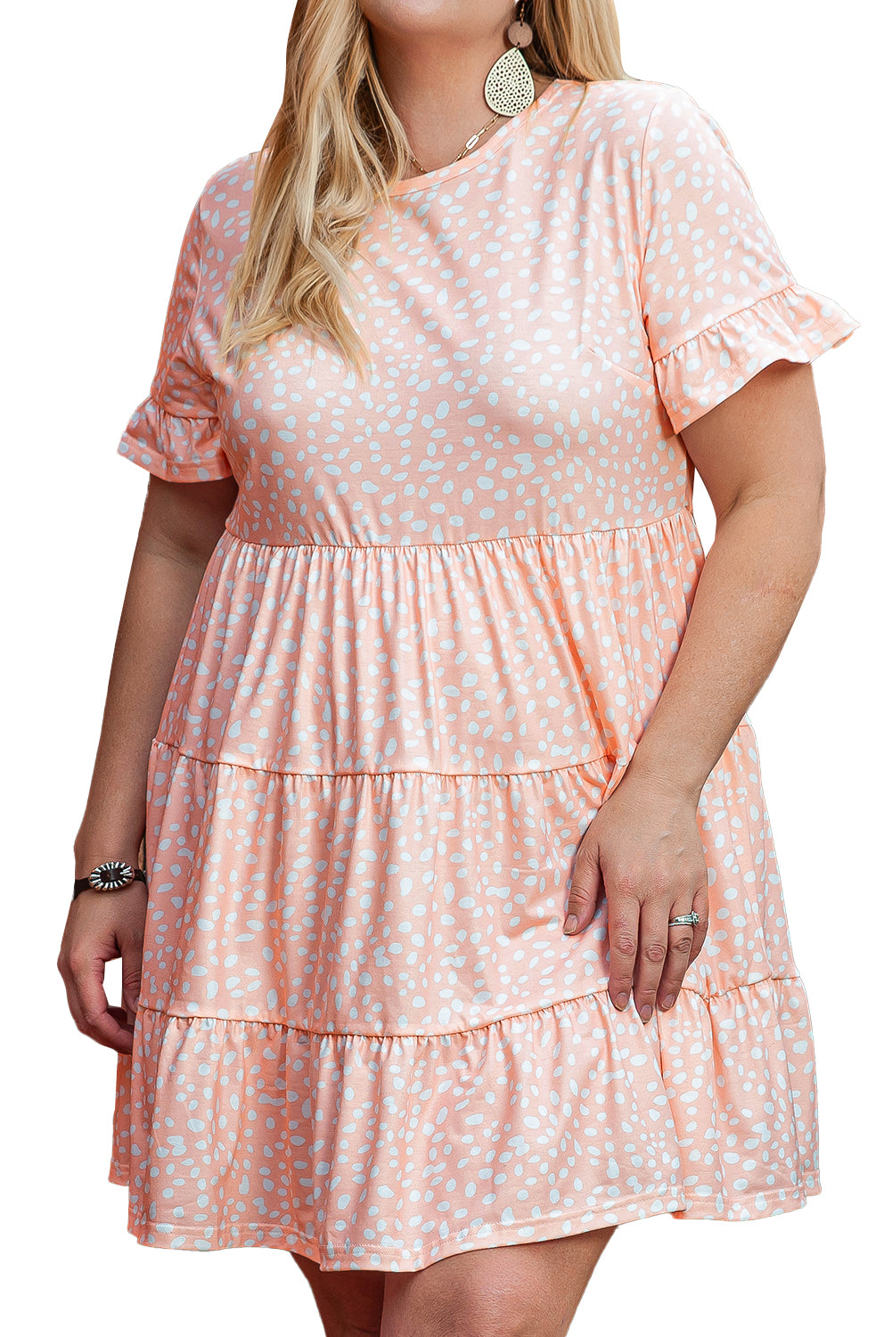 Cheetah Print Tiered Ruffled Plus Size Dress | Pink