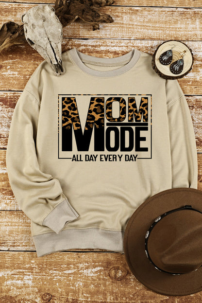 Mom Mode Leopard Print Long Sleeve Sweatshirt | Khaki