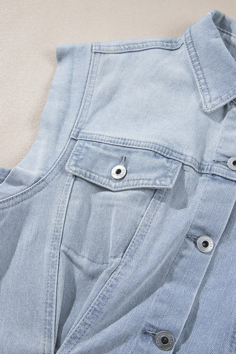 Acid Wash Flap Pockets Frayed Denim Dress | Light Blue