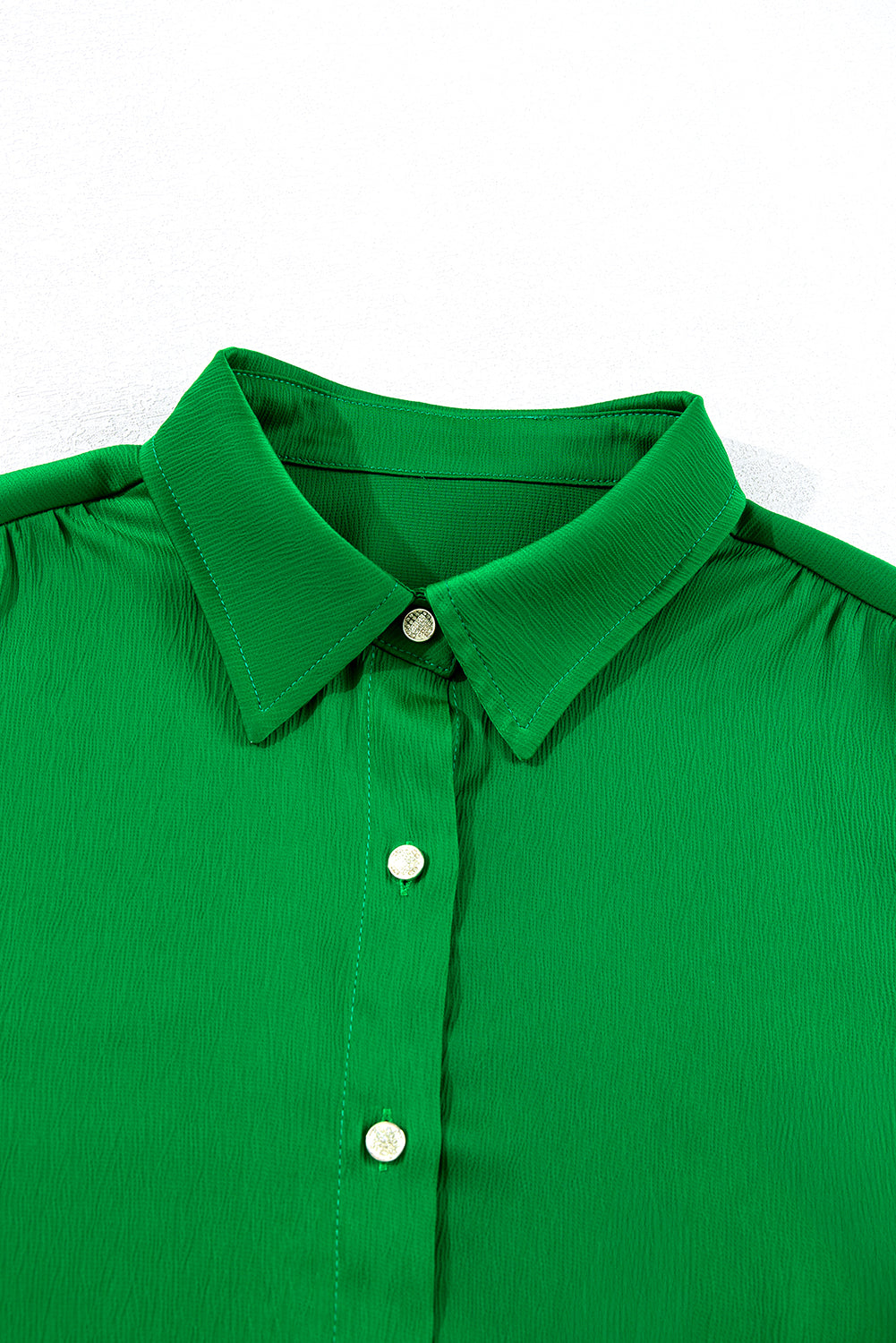 Solid Colour Flowy Balloon Sleeve Tie Front Buttoned Shirt | Dark Green