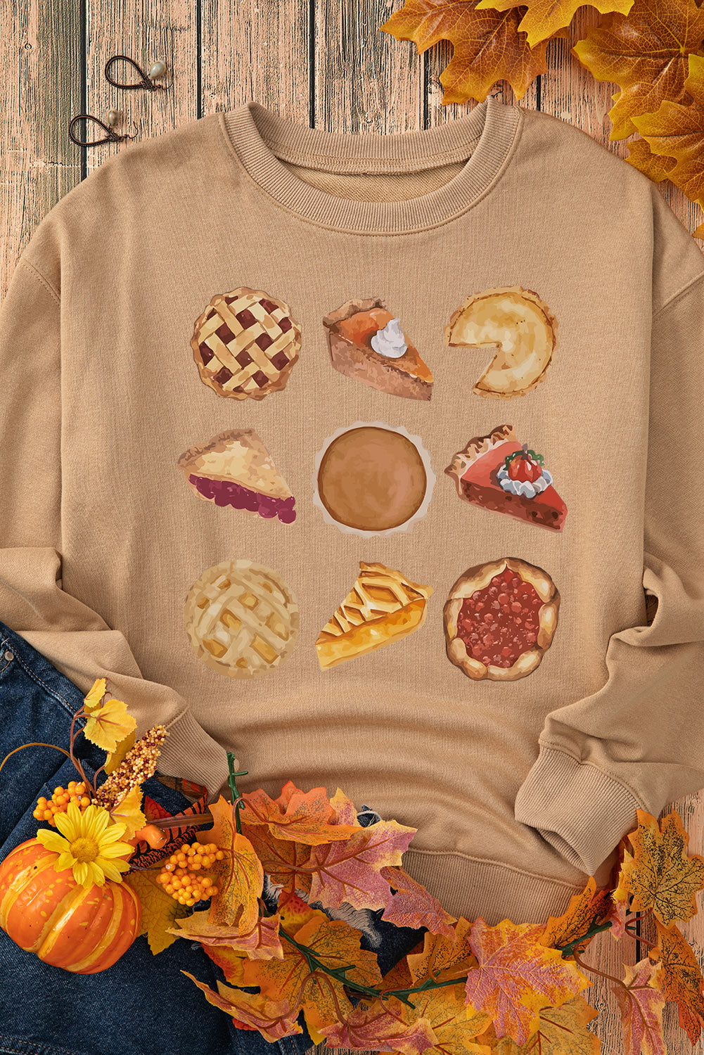 Thanksgiving Dessert Graphic Pullover Sweatshirt | Khaki