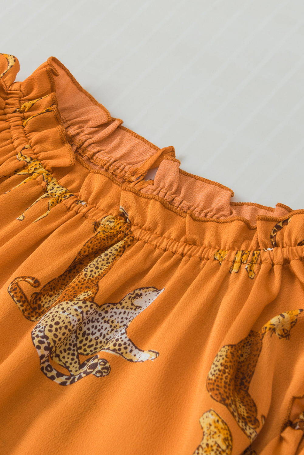 Cheetah Printed Ruffled Sleeve Blouse | Orange