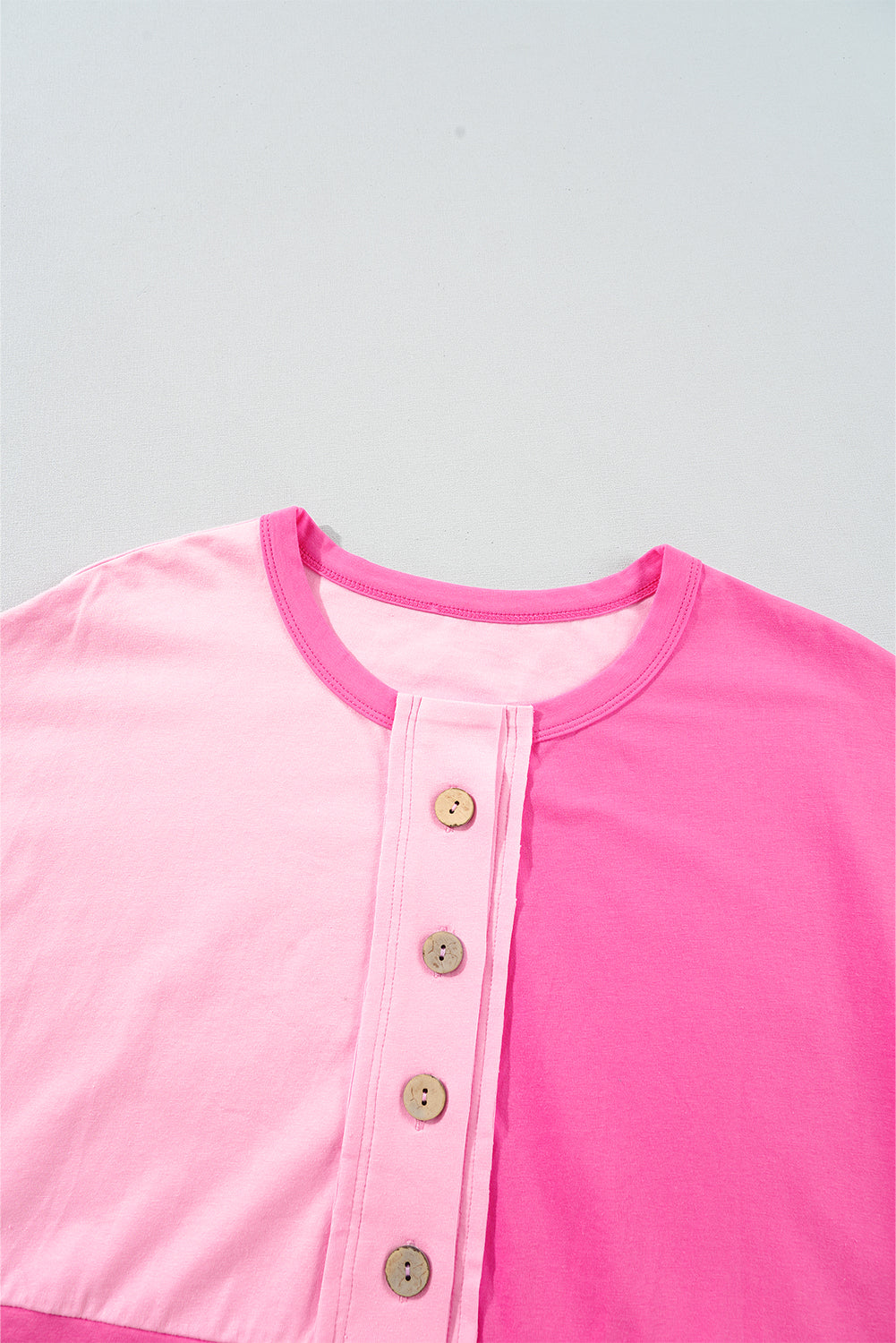 Two Tone Half Buttons Collared T Shirt | Pink