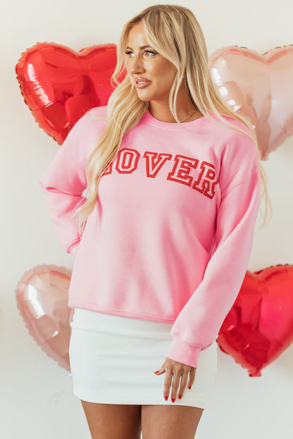 Lover Puff Print Drop Shoulder Pullover Sweatshirt | Pink