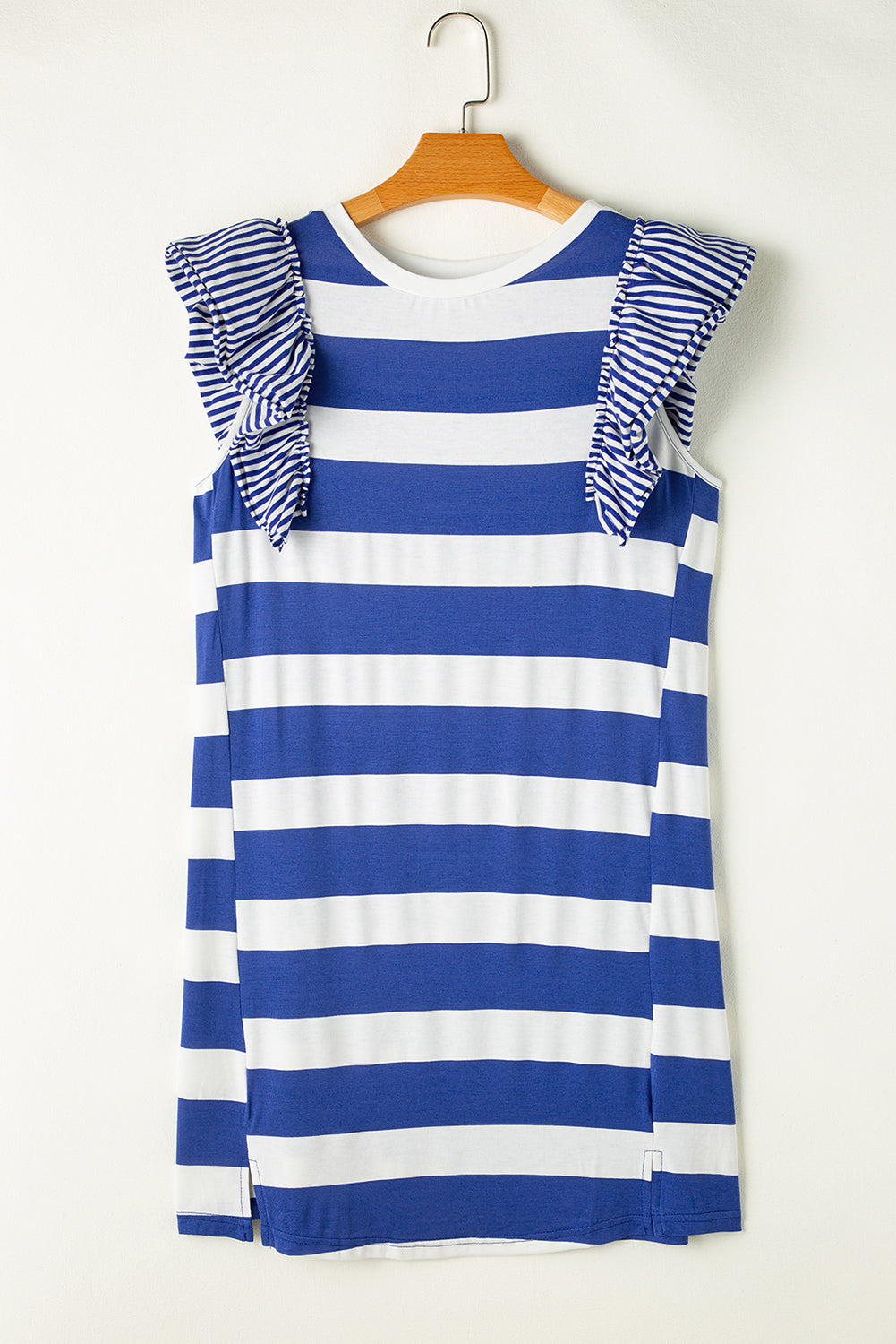 Contrast Ruffled Sleeve T-Shirt Dress | Sky Blue Stripe