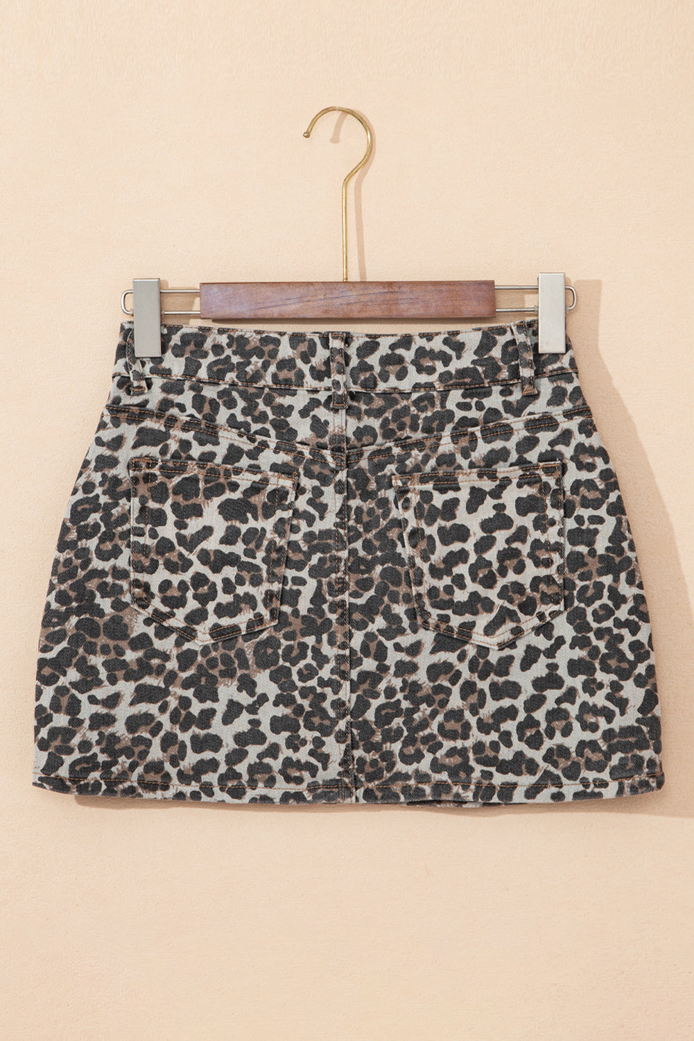 Leopard Denim Mini Skirt | Khaki