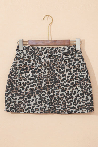 Leopard Denim Mini Skirt | Khaki