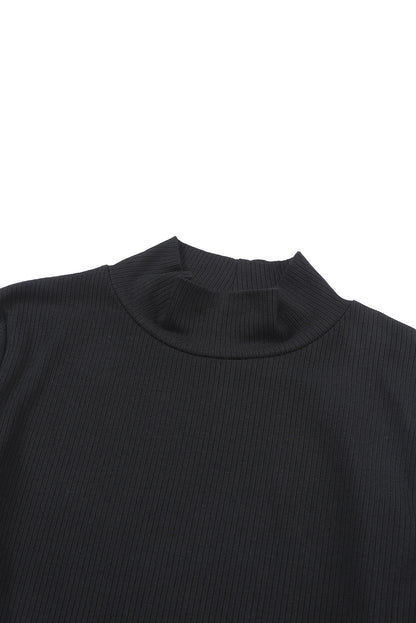 Ribbed Knit High Neck Long Sleeve Top | Black