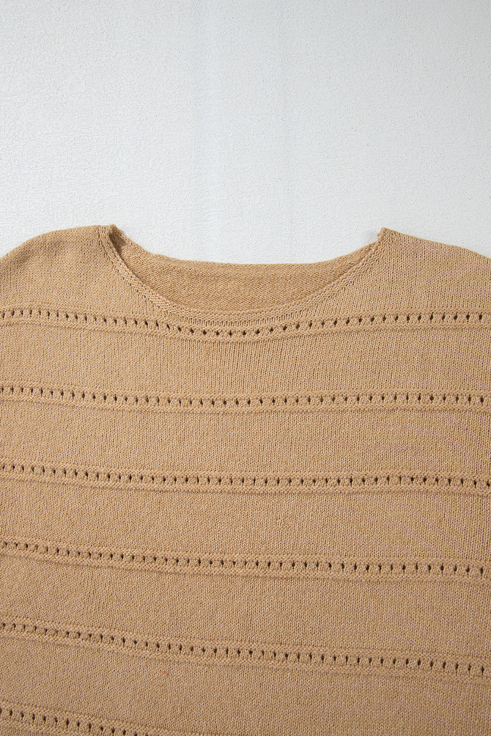 Boat Neck Drop Shoulder Pointelle Knit Sweater | Pale Khaki