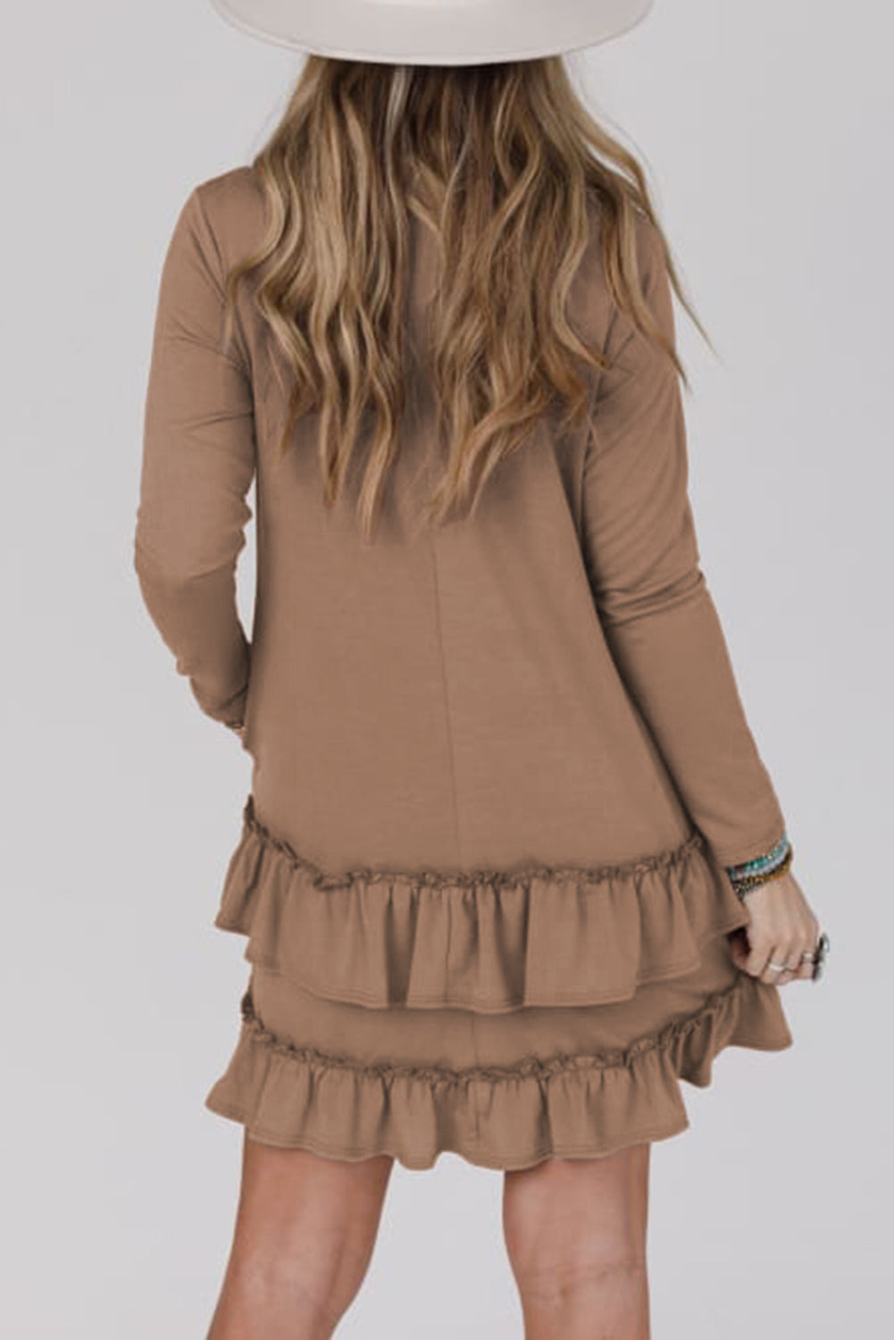 Scoop Neck Tiered Ruffled Hem Long Sleeve Mini Dress | Goat