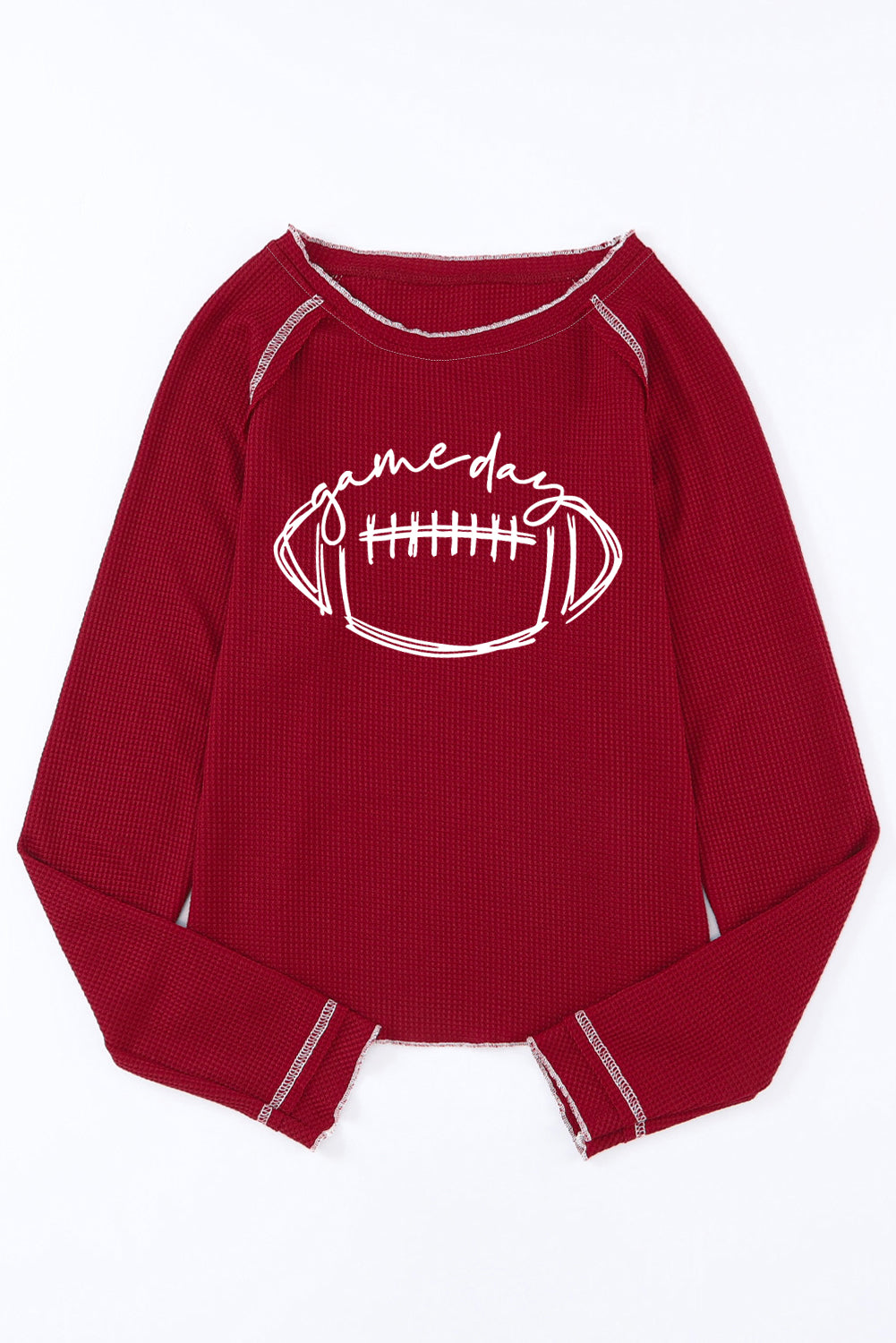 Game Day Rugby Football Graphic Thermal Knit Top | Red