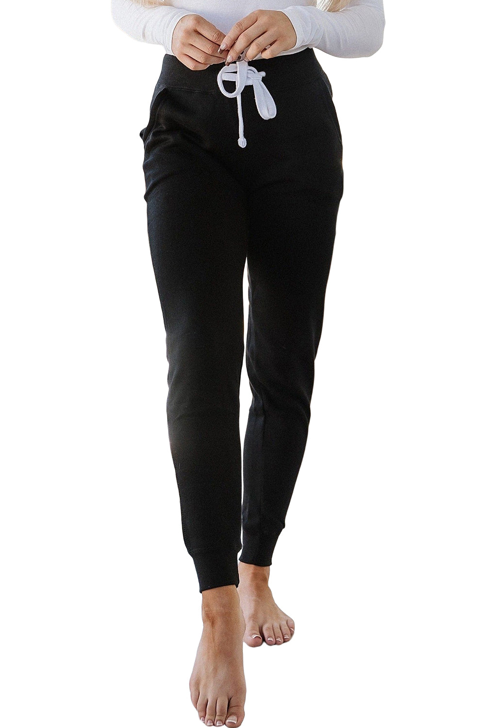 Drawstring Waist Pocketed Joggers | Black