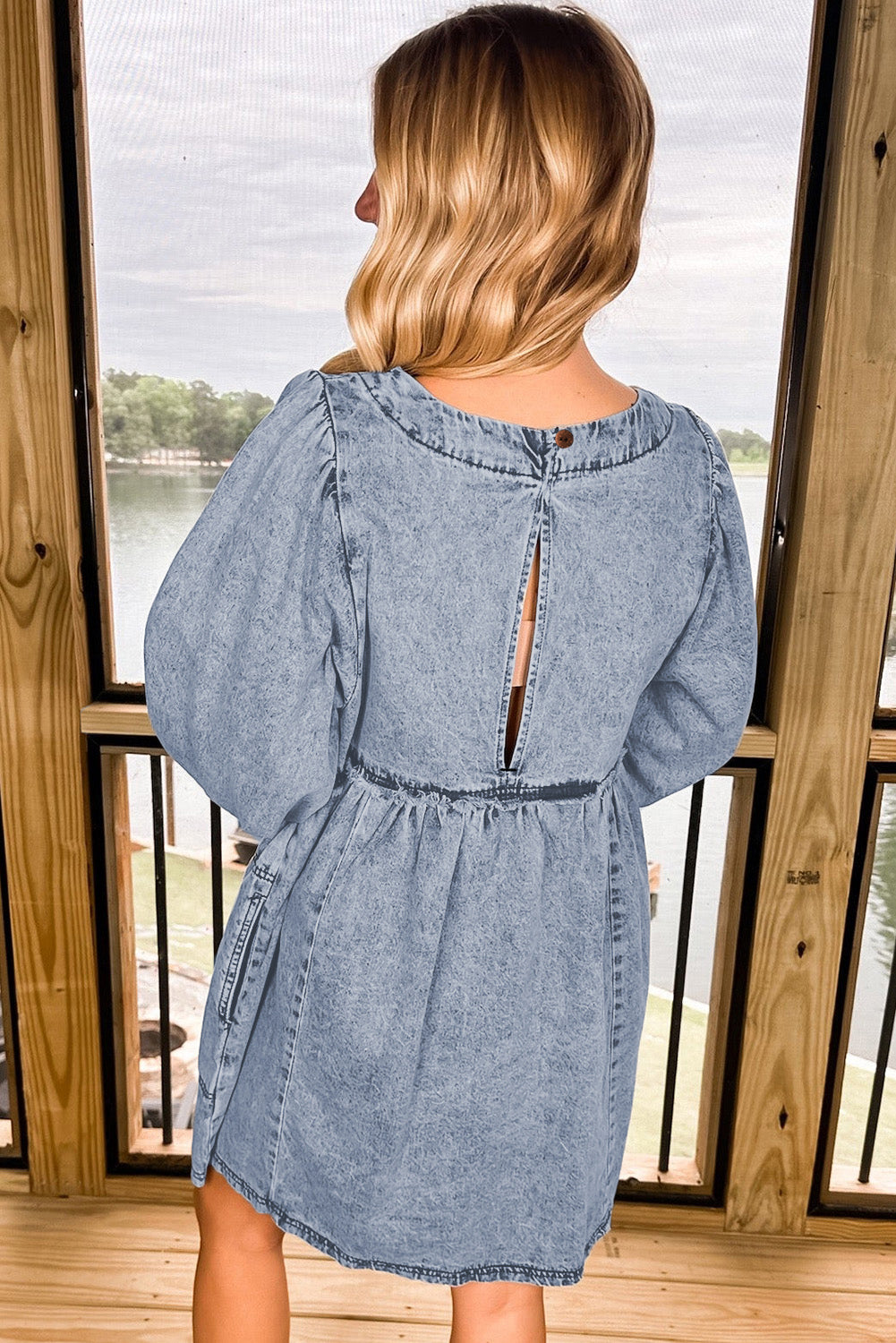 Light Wash High Waist Loose Fit Denim Mini Dress | Beau Blue