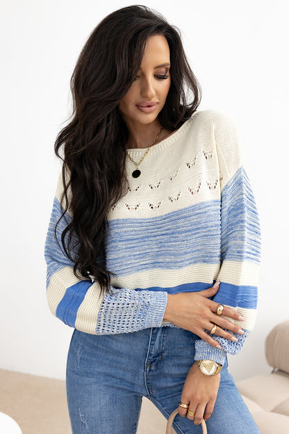 Open Stitch Puff Sleeve Sweater | Light Blue