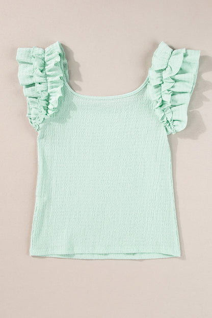 Ruffle Strap Crinkle Textured Tank Top | Clearly Aqua