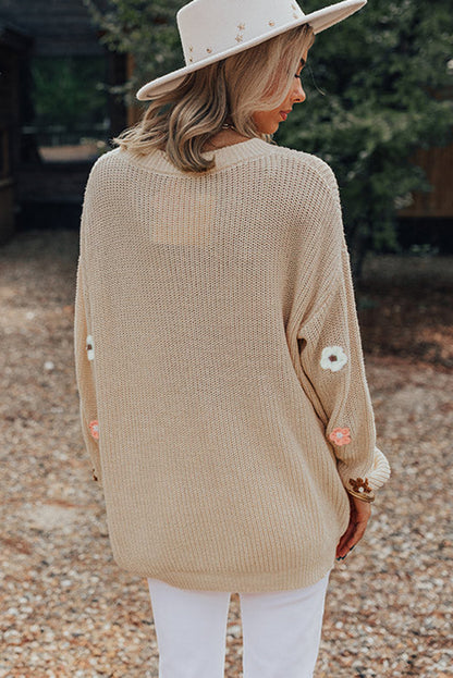 Hello Floral Embroidered Knit Loose Sweater | Parchment