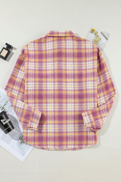 Plaid Print Chest Pocket Long Sleeve Shacket | Pink