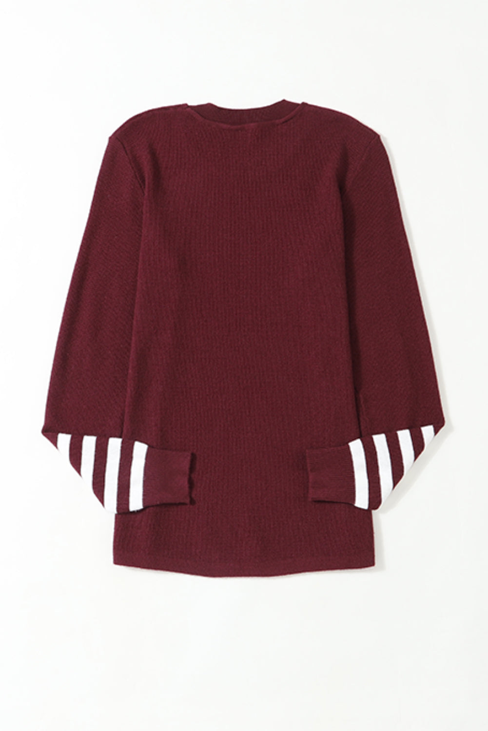 Striped Sleeve Plain Knit Sweater | Red