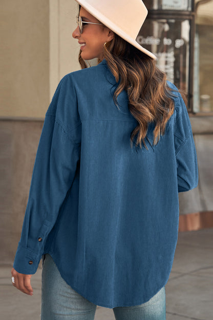 Blue Corduroy Button Pocket Shirt | Sky Blue