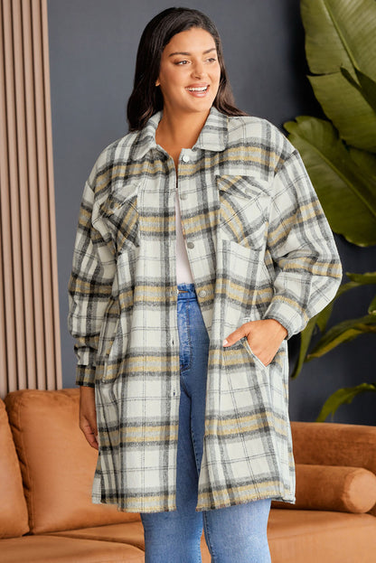 Plus Size Plaid Pocketed Side Slit Shacket | Multicolour