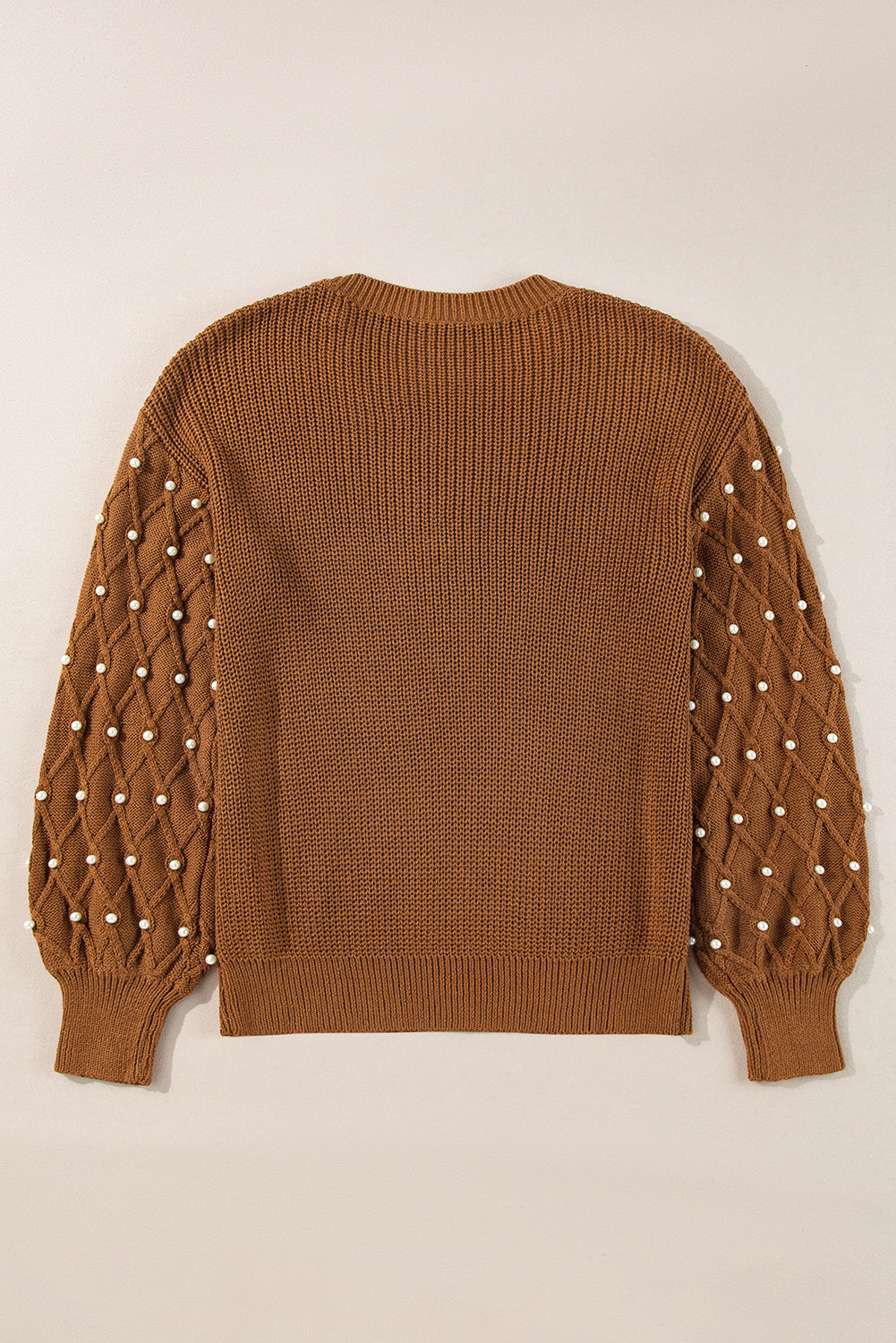 Beaded Drop Shoulder Round Neck Sweater | Chestnut