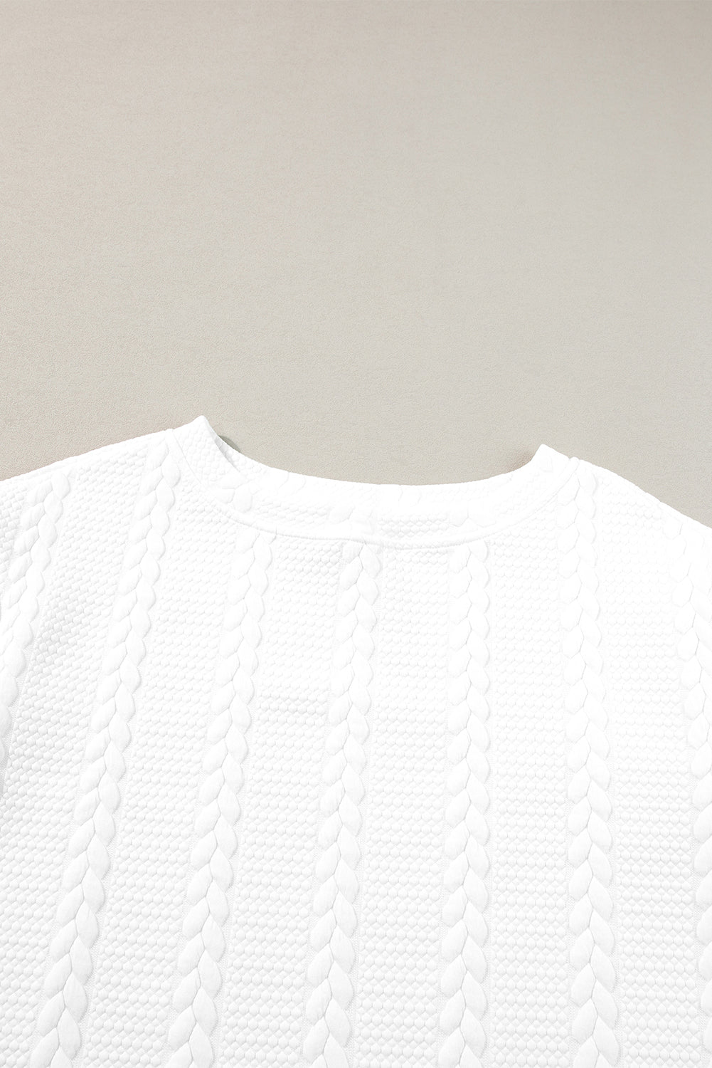 Cable Textured Long Sleeve Round Neck Top | White