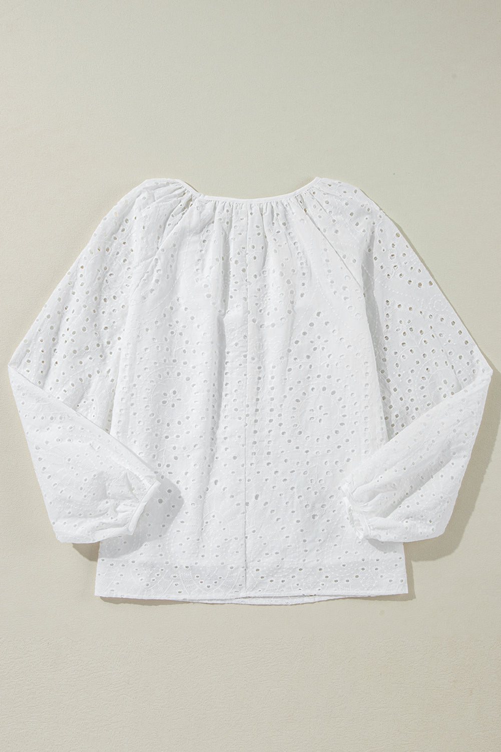 Eyelet Embroidered V Neck Puff Sleeve Blouse | White