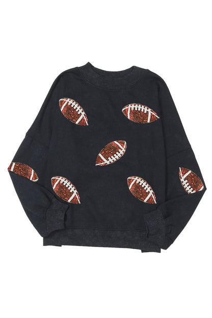 Rugby Football Print Drop Shoulder Crew Neck Sweatshirt | Black