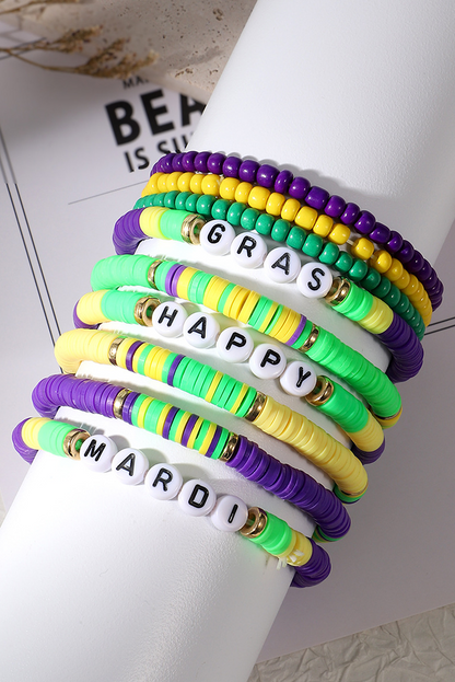 Happy Mardi Gras Beaded Layered Bracelet Set | Tillandsia Purple