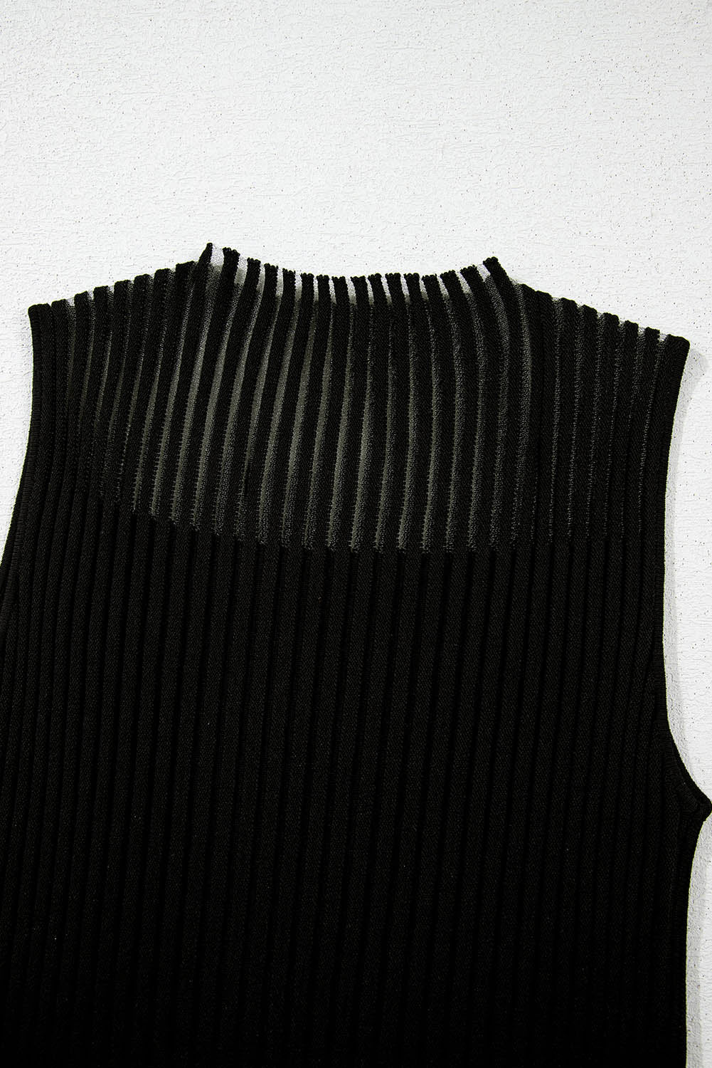 Ribbed Texture Mesh Cutout Knitted Sweater Vest | Black