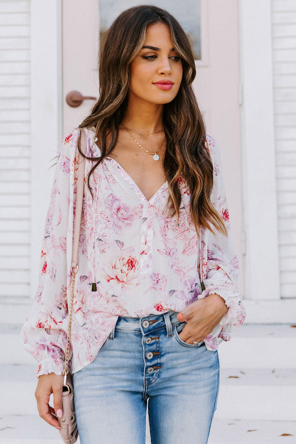 Vibrant Floral Printed Ruffle Trim Blouse | Multicolour