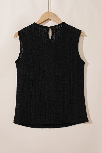 Guipure Lace Crochet Keyhole Back Tank Top | Black