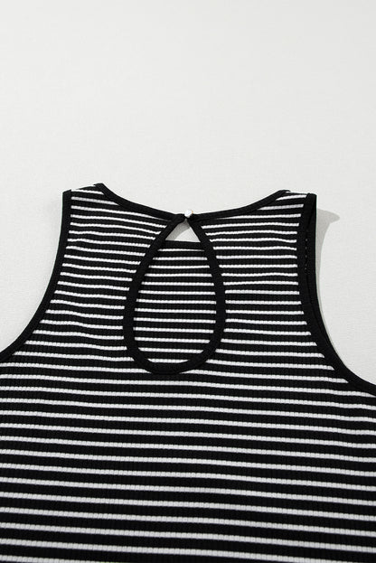 Striped Print Ribbed Knit Sleeveless Top | Black