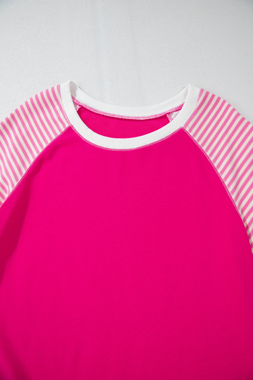 Striped Patchwork Crew Neck Raglan Sleeve Top | Strawberry Pink