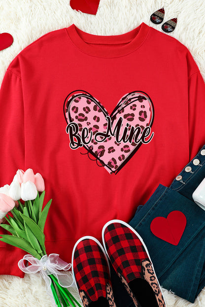 Be Mine Leopard Heart Printed Valentines Sweatshirt | Red