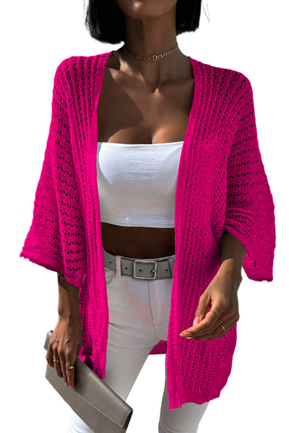 Hollow-Out Bracelet Sleeve Knit Cardigan | Rose