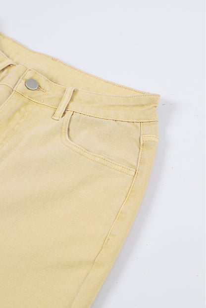 Raw Edge Mid Waist Flared Jeans | Khaki