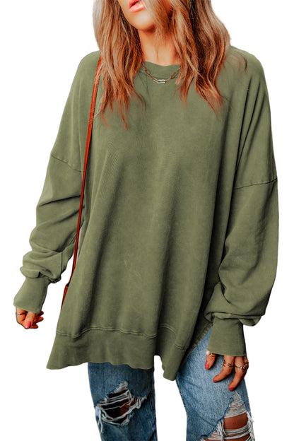 Drop Shoulder Ribbed Trim Oversized Sweatshirt | Green