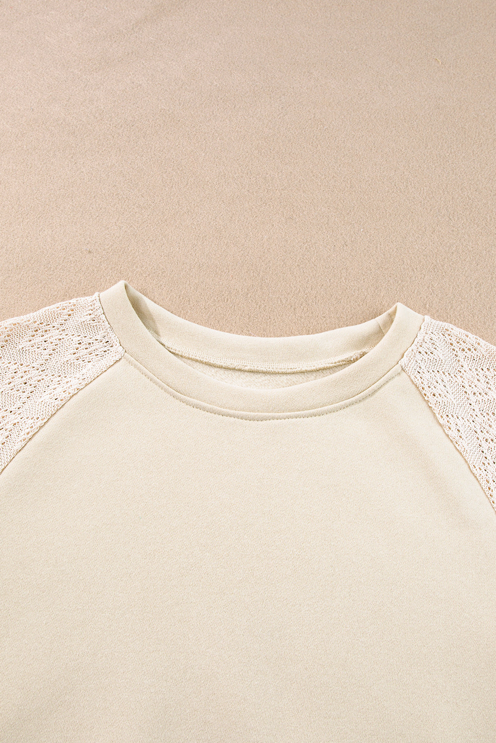 Eyelet Knit Patchwork Raglan Sleeve Pullover Top | Parchment