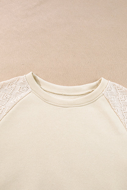 Eyelet Knit Patchwork Raglan Sleeve Pullover Top | Parchment