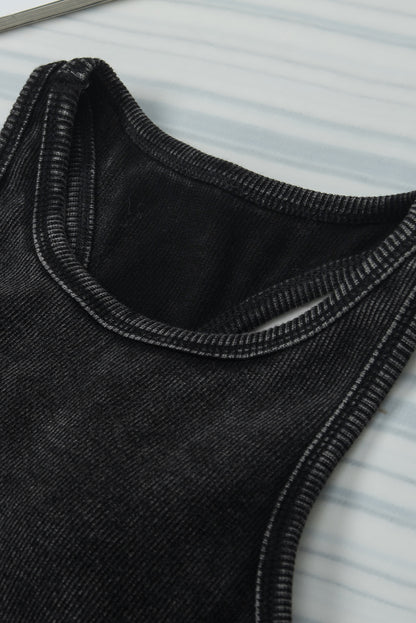 Ribbed Mineral Wash Racerback Cropped Tank Top | Black