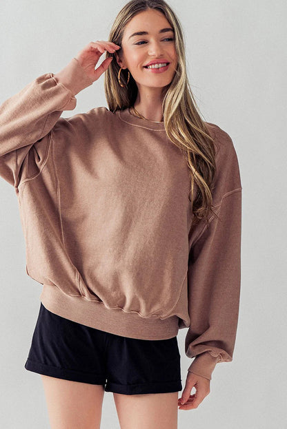 Exposed Seam Batwing Sleeve Drop Shoulder Sweatshirt | Chestnut