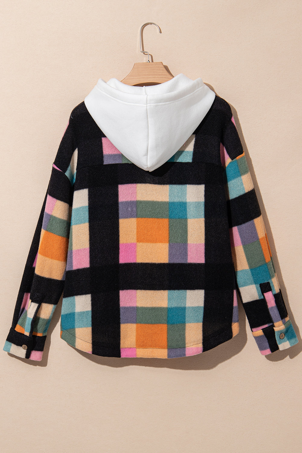 Plaid Colour Block Flap Pocket Buttoned Hoodie | Multicolour