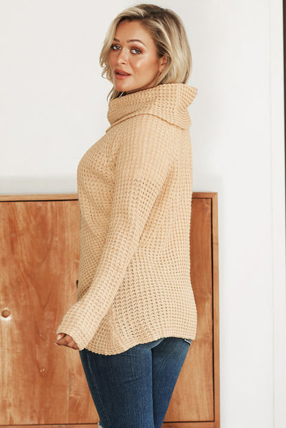 Buttoned Wrap Turtleneck Sweater | Beige