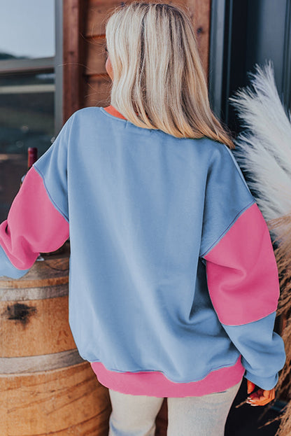 Colourblock Patchwork Drop Shoulder Sweatshirt | Bright Pink