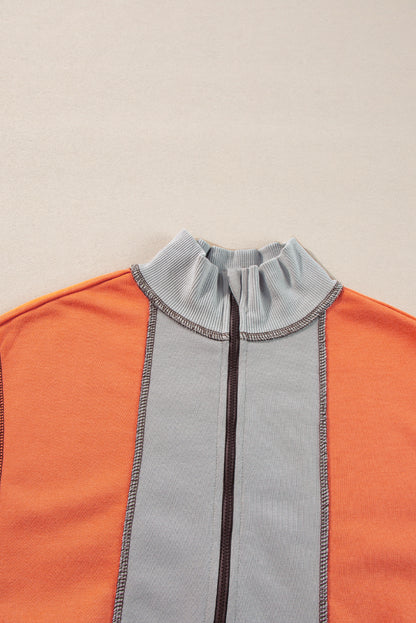 Colour Block Stitching Detail Half Zipper Sweatshirt | Light Grey