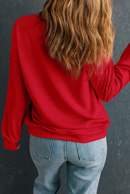 Solid Crew Neck Drop Shoulder Plus Size Sweatshirt | Racing Red