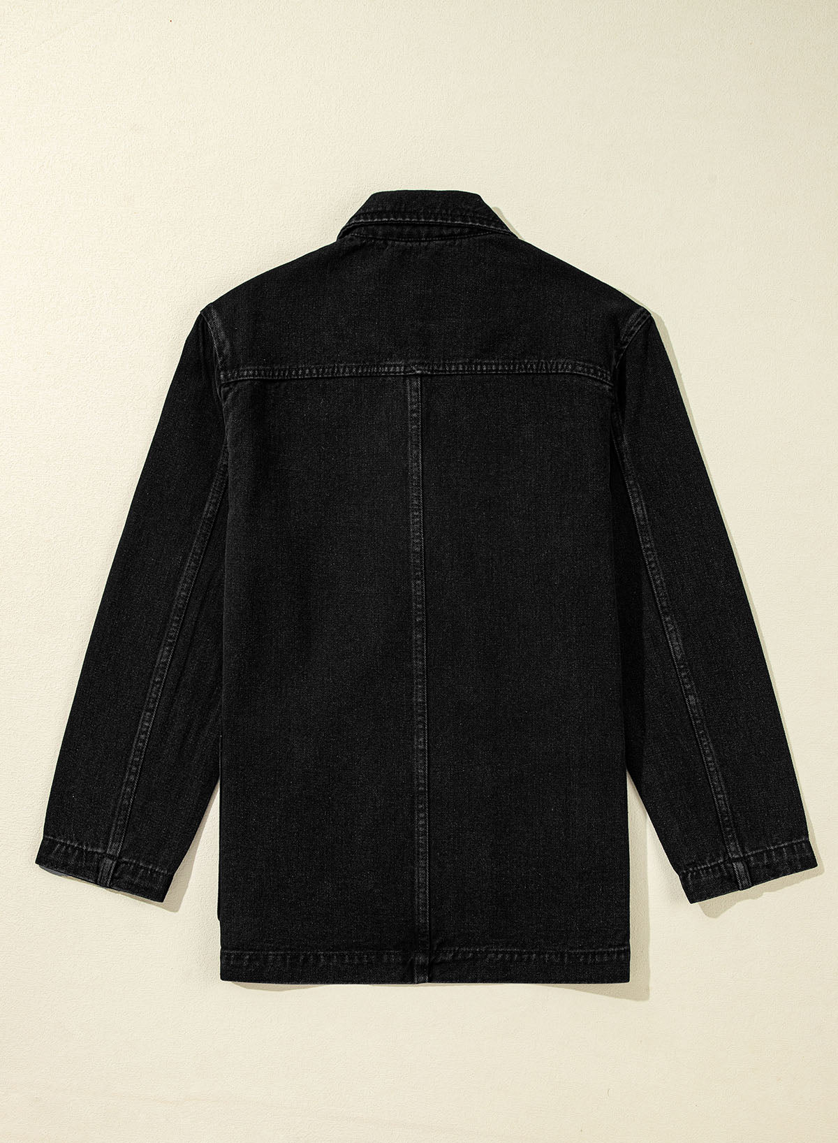 Side Pockets Lapel Collar Denim Jacket | Black