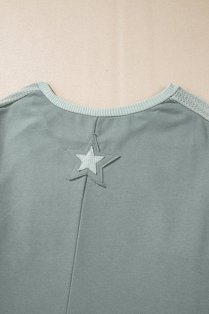 Stars Patchwork Round Neck Plus Size T Shirt | Mist Green