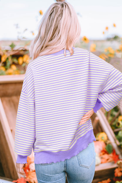 Loose Drop Shoulder Long Sleeve Top | Purple Stripe